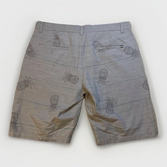 Travis Mathew Golf Shorts Mens 36 Gray Pineapple AOP Striped Beach Summer Preppy - Picture 2 of 9
